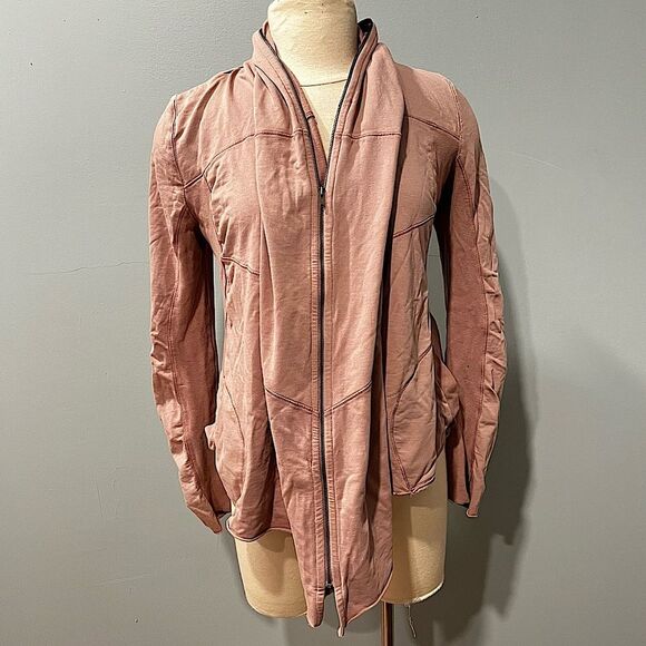 Anthropologie Pure + Good Blush Pink Draped Zip Front Cardigan Size Small - Picture 1 of 8